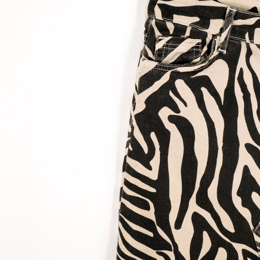ZARA Zebra Print Raw Hem Denim Mini Skirt NWOT